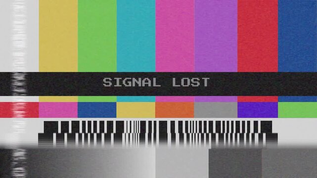 Vintage television screen displaying a colorful test pattern and 'Signal Lost' text, symbolizing an interruption or communication breakdown