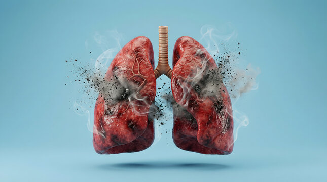 damaged lungs with smoke and pollution