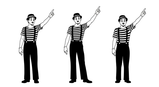 Three Mimes Pointing Upwards, Gesturing, Communicating, Performance Art