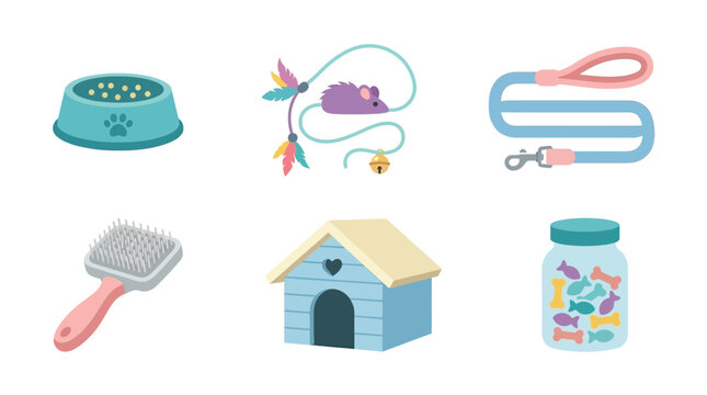 Dog house with pet accessories.