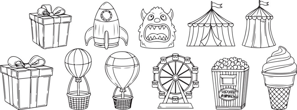 Old-fashioned clothing and accessories from various historical periods Vector