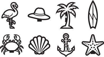 A collection of eight distinct black and white icons Vector © rohan