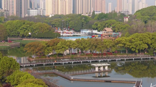 Spring Scenery of Yuehu Park and Guqin Terrace Scenic Area in Wuhan, Hubei, China