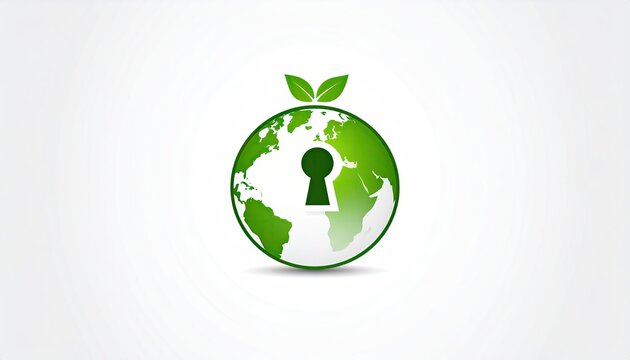Green earth globe logo with a keyhole and two leaves on top, shadow effect