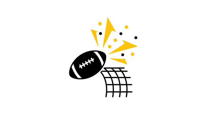 American Football Flying Through Goal Net with Explosive Stars.