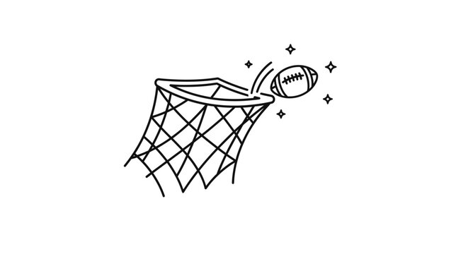 American Football Flying Towards Basketball Hoop.