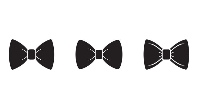 Three black bow tie icons in different shapes and sizes  simple elegant necktie accessories