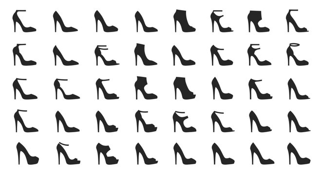 Collection of various high-heeled shoes.