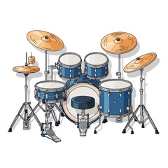 Obraz premium Blue drum set with cymbals and stands on white background