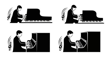 Pianist Playing Grand and Upright Pianos, Musical Notes © Exotic