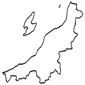 新潟県地図 筆タッチ 和風 中部地方 日本 / A brushstroke map of Niigata Prefecture