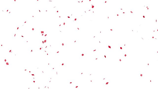 red confetti falling animation, festive red paper confetti loop, 4k celebration with alpha channel. red confetti blast for celebration.