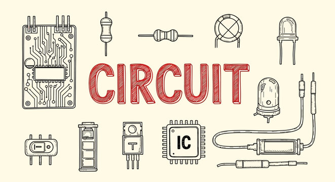 Electronic circuit board components illustration.