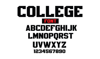 Obraz premium College Font Alphabet and Numbers in Varsity Athletic Style for Team Jersey and Uniform Design