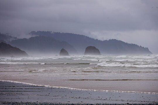 Dramatic rock formations line the coast of Northwestern Oregon