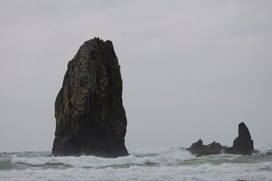Dramatic rock formations line the coast of Northwestern Oregon