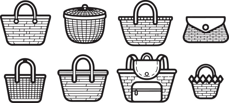 A collection of various wire mesh containers and baskets for storage or sifting Vector