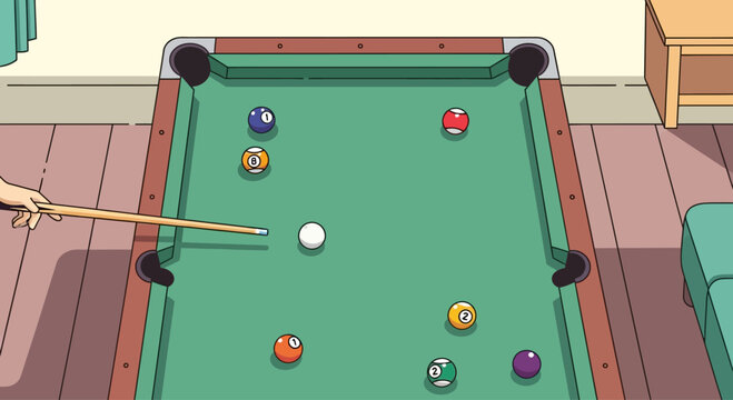 Billiard Table with Balls and Cue Stick, Indoor Game Room Fun