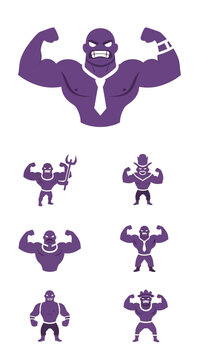 Mascot Characters: Muscular Men Icons with Ties and Accessories