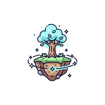 Cartoon tree on floating ground.