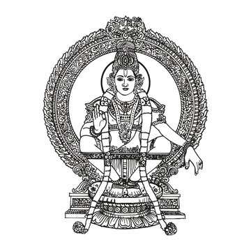 traditional drawing of Lord Ayyappan in chakra
