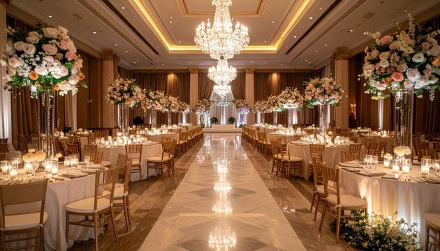 Elegant ballroom with chandeliers