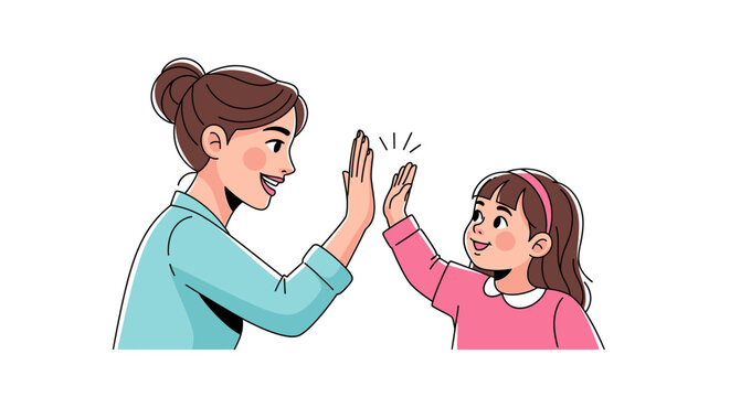 Mother and Daughter Giving High Five, Celebrating Success and Connection