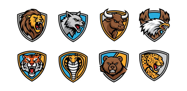 Animal crests emblem set illustration wildlife badges