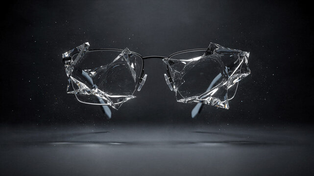 Minimalist glasses with crystalline lenses on dark surface