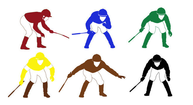 Jockeys in Colorful Silks Racing Horses, Dynamic Sports Illustration
