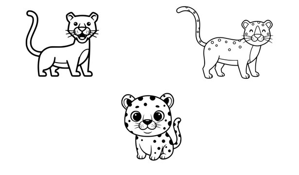 Cute cartoon panther character black white vector illustration