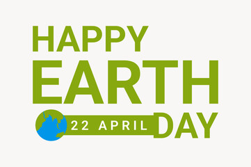 Naklejka premium Celebrate Happy Earth Day on April 22 with this globe icon and green typography. Perfect for ecology awareness, nature conservation, and sustainable environment projects on a global scale.
