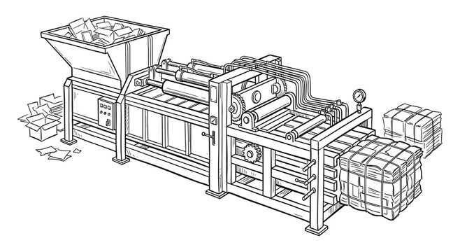 Industrial baler machine for compressing waste materials into compact bales