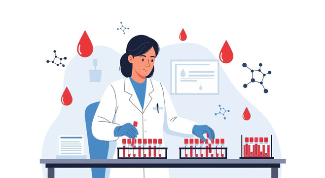 Scientist working with blood samples in laboratory, medical research, healthcare concept