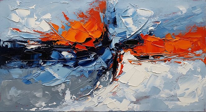 Abstract oil painting with bold strokes of blue orange black wall art palette knife abstract expressionism abstract