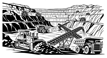 Heavy machinery working in a large open pit mine. © Zae