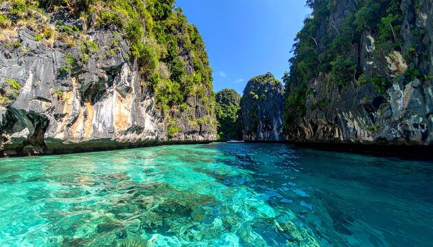 Turquoise waters between rocky cliffs