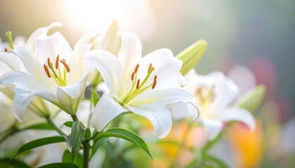 Fototapeta premium White lilies in sunlight