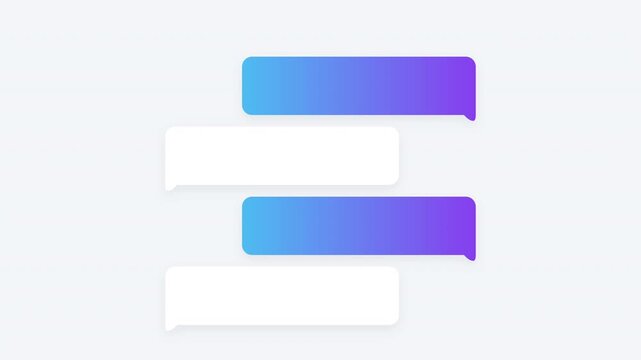 Scrolling chat message bubbles with blue purple gradient animation on light background. Alternating send and receive conversation layout. Minimal messaging UI design. Mobile app communication concept.