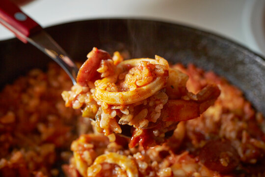 Seafood risotto in a pan