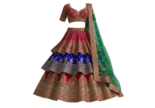 Traditional indian lehenga choli with dupatta isolated on transparent background