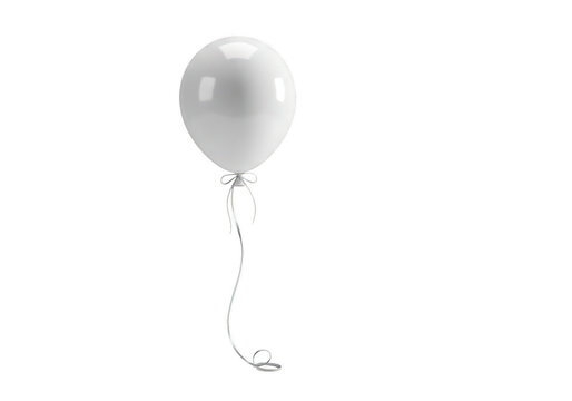 White glossy balloon with string, realistic 3D party balloon on transparent background, festive celebration element for birthday and event design