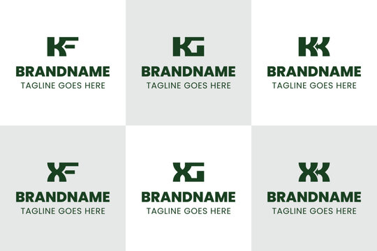Letters KF KG KK XF XG XK Monogram Logo, for FK GK KK FX GX KX initials
