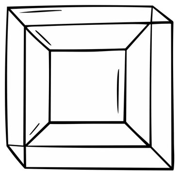 Hand Drawn Outline of an Open Cube or Box With Transparent Sides and Simple Lines