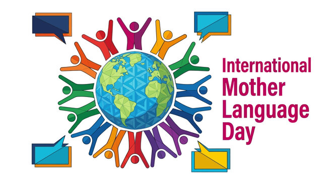 International Mother Language Day Vector Illustration with Colorful People Around Globe, Cultural Diversity and Linguistic Heritage Concept
