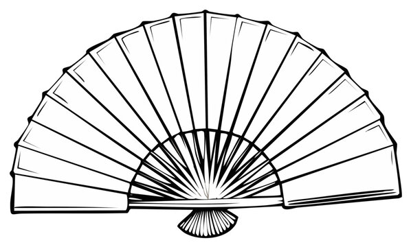 Hand Fan Linear Graphic: Open Folding Fan Design for Print, Web