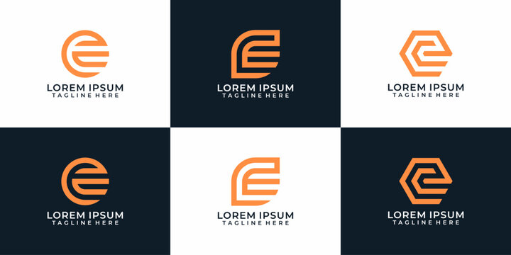 Set of monogram creative geometric letter e logo designs inspiration