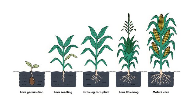 Corn plant development stages farming illustration high resolution picture