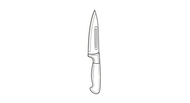 A simple line drawing depicts a chef's knife. The knife has a long, slender blade and a comfortable-looking handle. The drawing is minimalistic and focuses on the essential features of the knife.