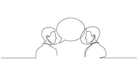 High Quality Black Continuous Line Communication – Minimal Conversation & Connection Illustration © Deshan
